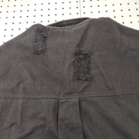 Black Oversized Distressed Jean Shirt Jacket, Size Medium - Picture 8 of 8